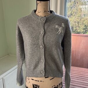 Gray Embroidered Button-Front Cardigan Sweater